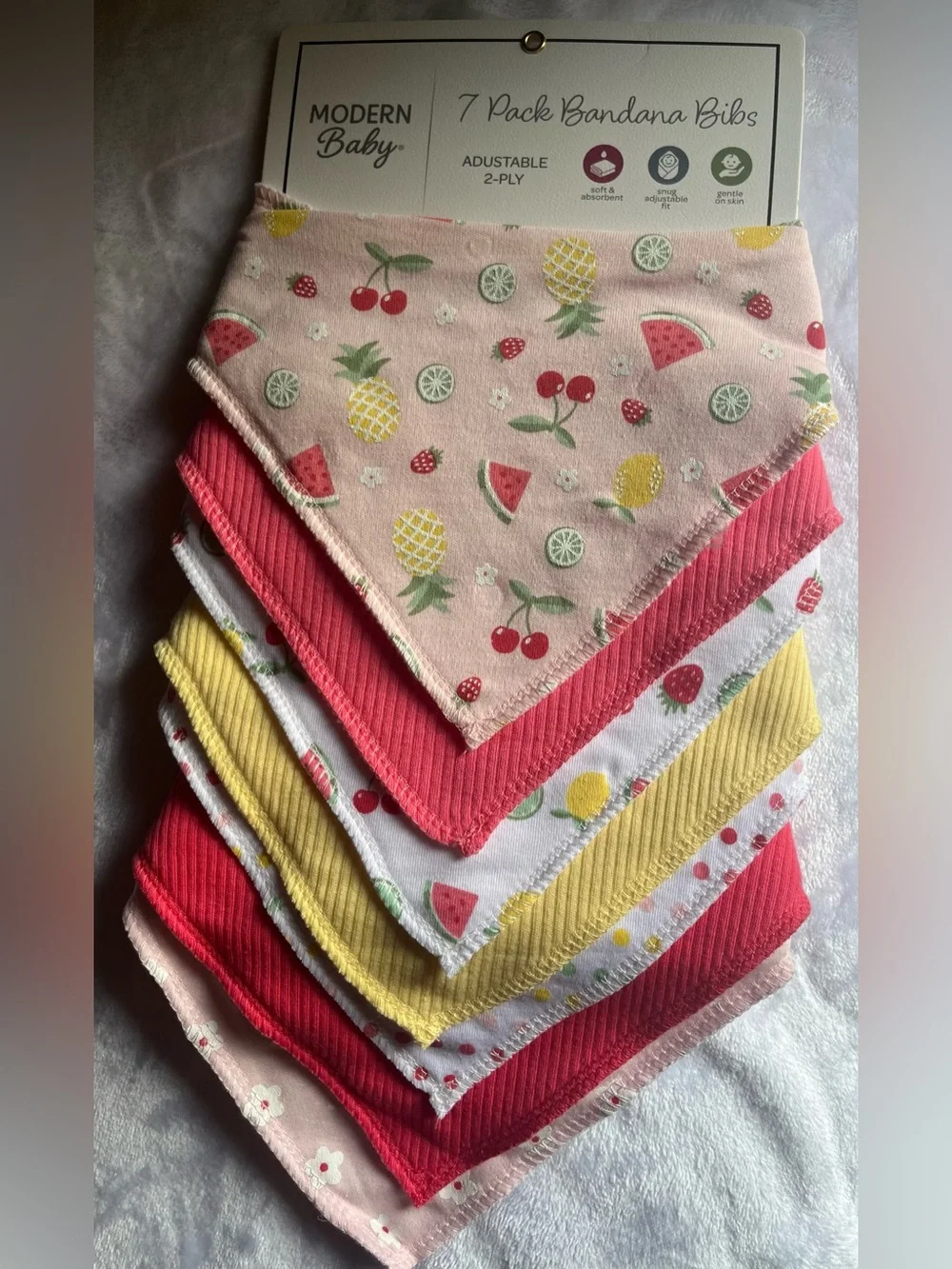 Modern Baby 7 Pack 2 Ply adjustable Bandana Bibs